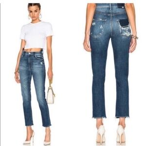 MOTHER denim The Dazzler Shift Broken Waistband